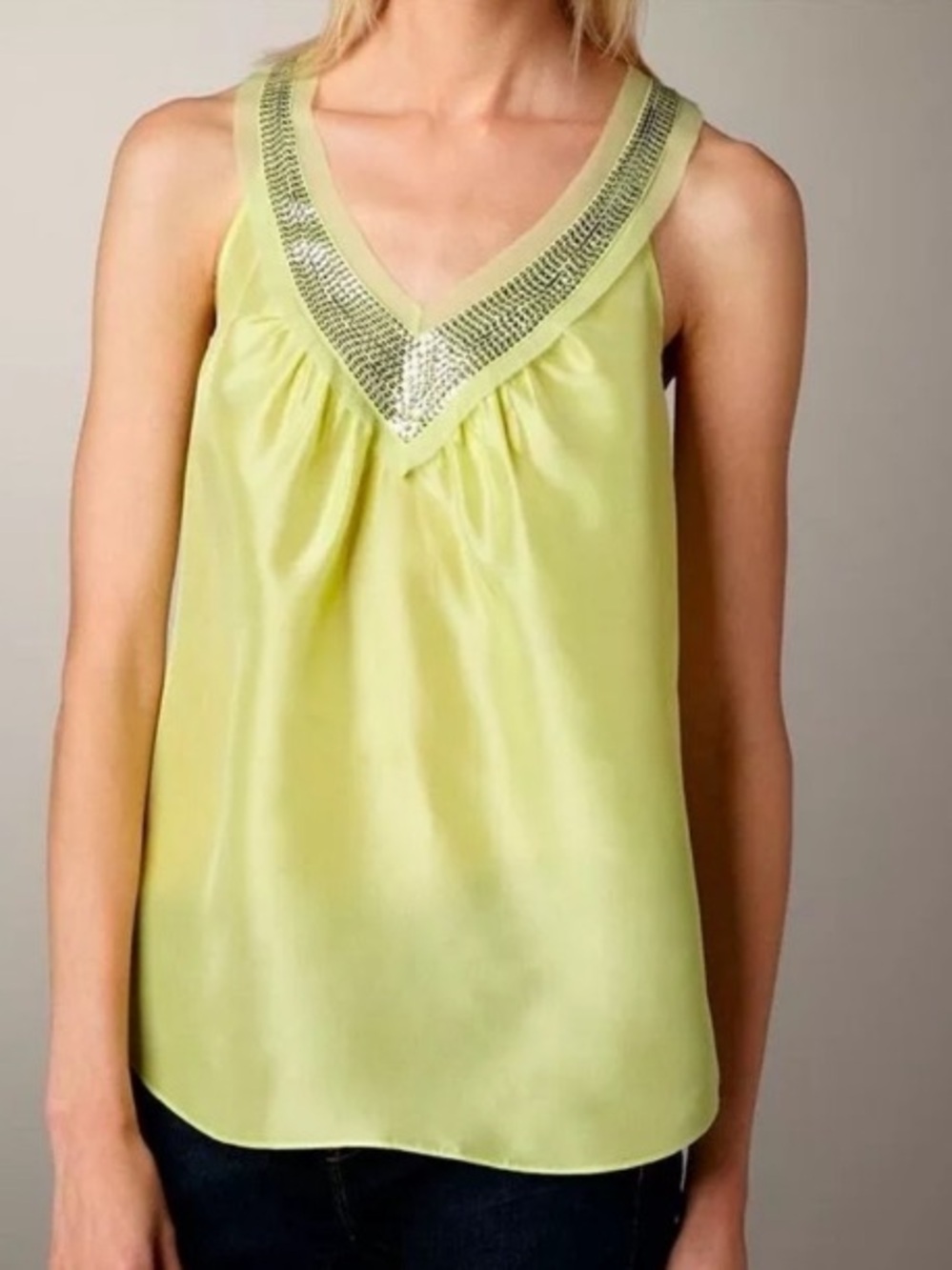Rebecca Taylor NWOT Silk Pastel Lime Sequin Blouse Tank Top Size 10